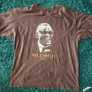 Ray Charles Father of Soul Tee Brown Graphic Shirt Vintage Style Zion XL